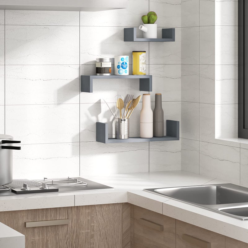 SRIWATANA Floating Shelves Wall Mounted, Solid Wood Wall Shelves, Weathered Grayâ€¦ - Image 4